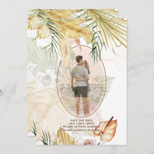 Save The Date Overlay Pampas Grass PHOTO Mariage Enregistrer La  (Devant / Derrière)