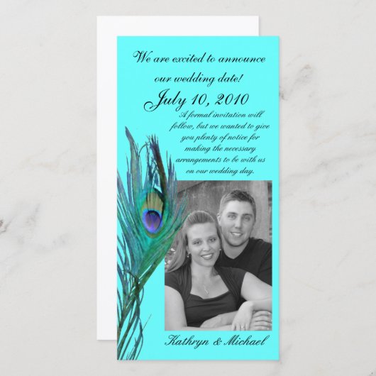 Save The Date Pacock Enregistrer la date Photocard (Devant / Derrière)