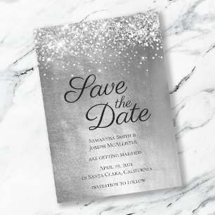 Save The Date Pailleté argenté et ombré brillant de feuille méta