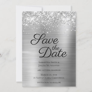 Save The Date Pailleté Argenté et Ombré Feuille
