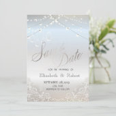 Save The Date Pailleté d'argent, Pot Mason, Dentelle Enregistrer (Debout devant)