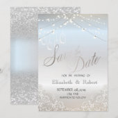 Save The Date Pailleté d'argent, Pot Mason, Dentelle Enregistrer (Devant / Derrière)