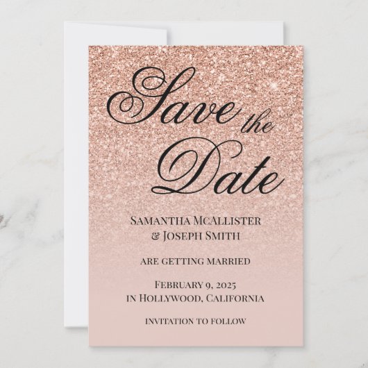 Save The Date Pailleté dégradé or rose antique (Devant)