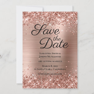 Save The Date Pailleté Or Rose Ombré Feuille