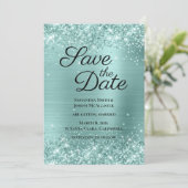 Save The Date Pailleté Turquoise Clair Ombré Feuille (Debout devant)