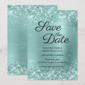 Save The Date Pailleté Turquoise Clair Ombré Feuille (Devant / Derrière)