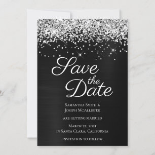 Save The Date Paillettes Argentées Brillantes Noir Ombré Feuille