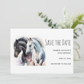 Save The Date Paire de cheval noir et blanc en aquarelle (Debout devant)
