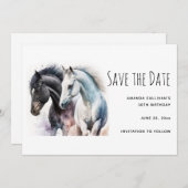 Save The Date Paire de cheval noir et blanc en aquarelle (Devant / Derrière)