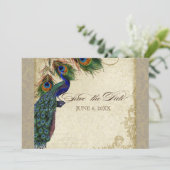 Save The Date Paire de paon & Plumes Formel Date à retenir Taupe (Debout devant)