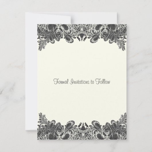 Save The Date Paisley Black & Ivory Mariage damassé Enregistrer (Dos)