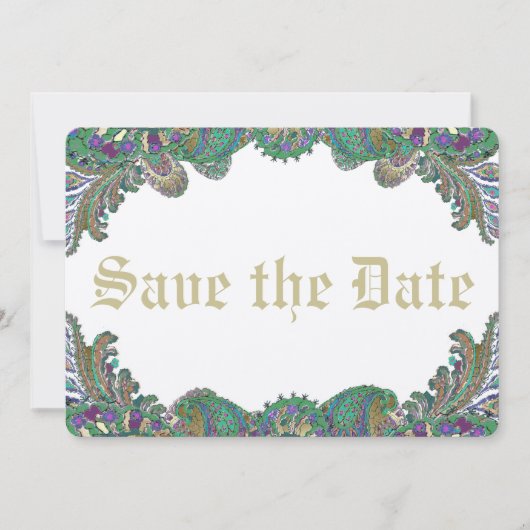 Save The Date Paisley Peacock couleurs mariage Enregistrer la da (Devant)