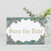 Save The Date Paisley Peacock couleurs mariage Enregistrer la da (Debout devant)