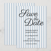 Save The Date Pâle Bleu Poussiéreux et Rayure Blanche (Devant / Derrière)