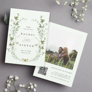 Save The Date Pale Green Elegant Fleur sauvage Photo Mariage