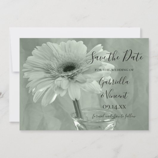 Save The Date Pale Green Tinted Daisy Wedding Enregistrer la dat (Devant)