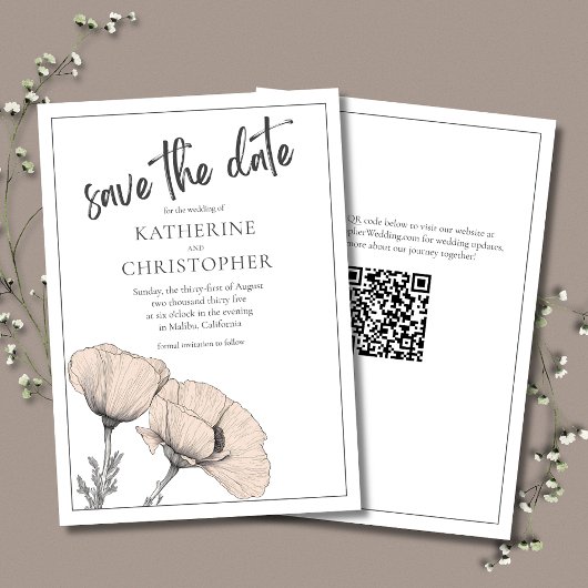 Save The Date Pale Peach Poppies Élégant Mariage Floral