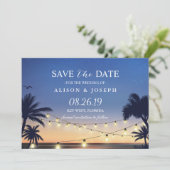 Save The Date Palm Beach Sunset String Lights Enregistrer la dat (Debout devant)
