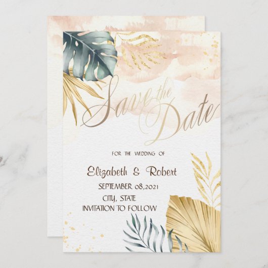 Save The Date Palm Feuille Beach Mariage Enregistrer La Date (Devant / Derrière)