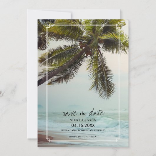 Save The Date Palm Tree Beach Destination Mariage Enregistrer la (Devant)