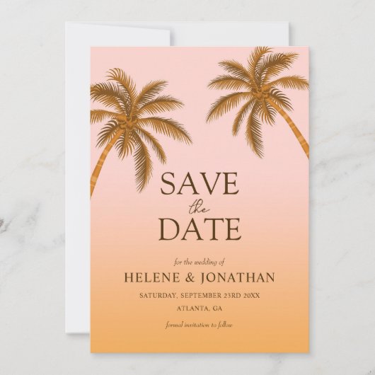 Save The Date Palm Tree Beach Destination Mariage tropical (Devant)