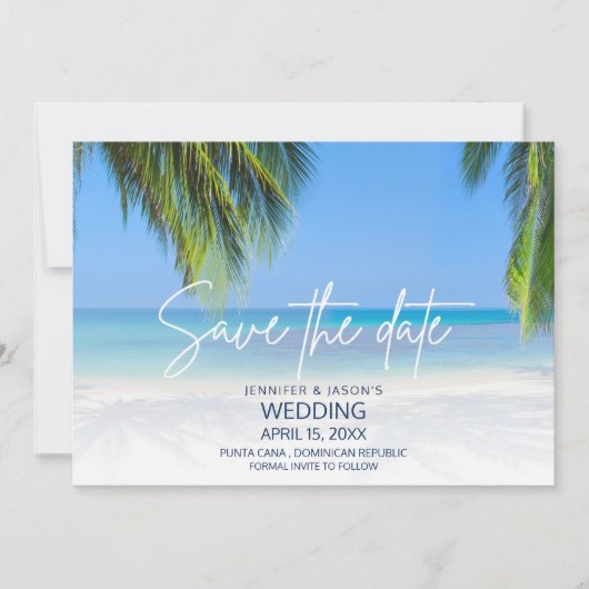 Save The Date Palm Tree Beach Destination Wedding  (Devant)