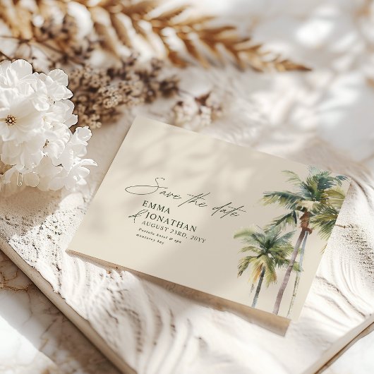 Save The Date Palm Tree Destination Elegant Coastal Wedding
