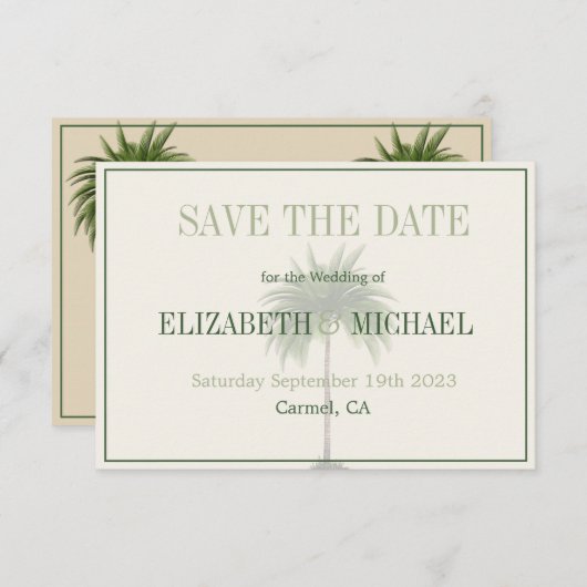 Save The Date Palm Tree élégant mariage moderne Enregistrer la d (Devant / Derrière)