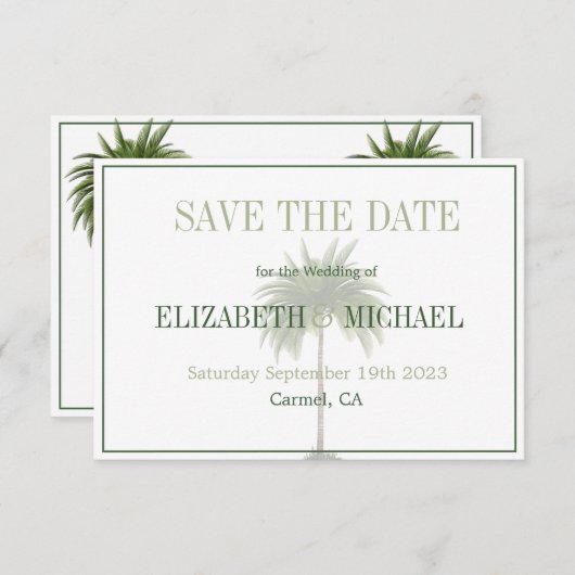 Save The Date Palm Tree élégant mariage moderne Enregistrer la d (Devant / Derrière)