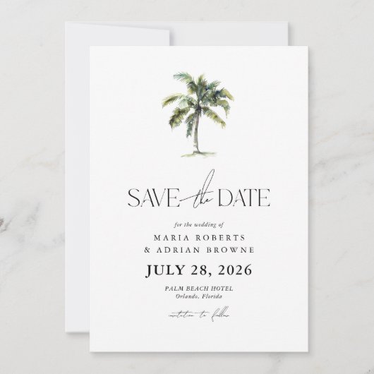 Save The Date Palm Tree minimal Mariage de plage tropicale (Devant)