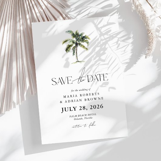 Save The Date Palm Tree minimal Mariage de plage tropicale