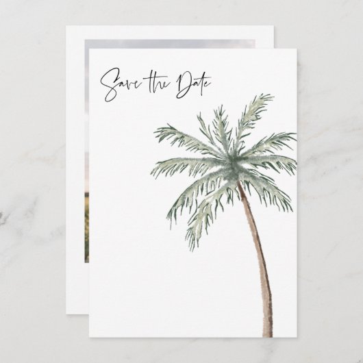 Save The Date Palm Tree photo Mariage de plage tropical (Devant / Derrière)
