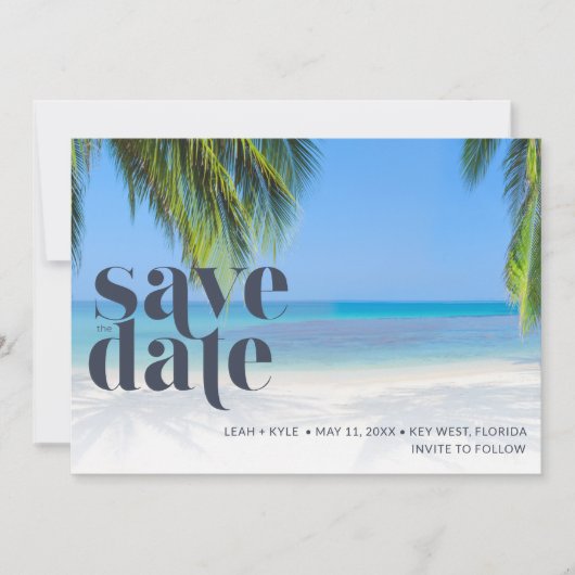 Save The Date Palm Tree Photo tropicale Mariage de plage (Devant)