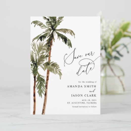 Save The Date Palm Tree Tropical Island Minimal Beach Save The D (Debout devant)