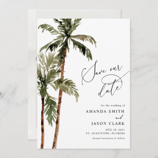 Save The Date Palm Tree Tropical Island Minimal Beach Save The D (Devant / Derrière)