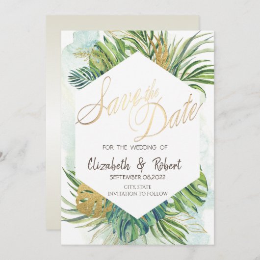 Save The Date Palm Tropical Feuilles Été Enregistrer La Date (Devant / Derrière)