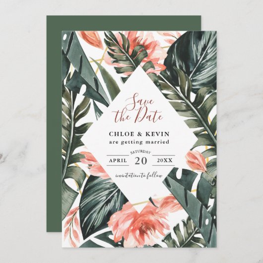 Save The Date Palm Tropical Mariage Appartement Enregistrer La C (Devant / Derrière)