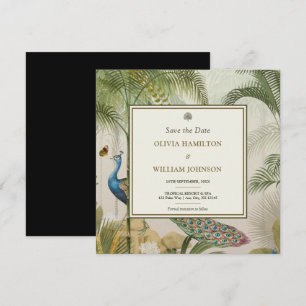 Save The Date Palme de paon de Carré tropical noir Enregistrer l