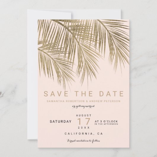 Save The Date Palme élégante en or moderne enregistrer la date r (Devant)