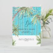 Save The Date Palme et lumières tropicales Bois Turquoise (Debout devant)