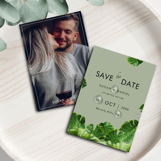 Save The Date Palme tropicale sauvage Feuille & photo Mariage mo