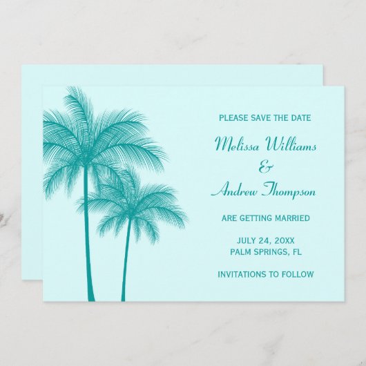 Save The Date Palmier bleu turquoise Enregistrer la date Annonce (Devant / Derrière)