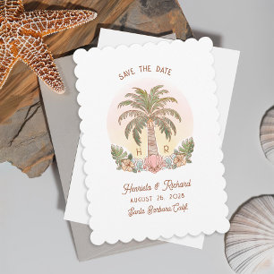 Save The Date Palmier couché de soleil Aquarelle Monogram Beach