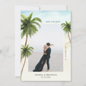 Save The Date Palmier Destination Tropicale Océan Plage Mariage (Devant)