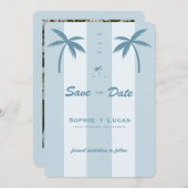 Save The Date Palmier rétro Monogramme Plage tropicale Mariage (Devant / Derrière)