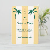 Save The Date Palmier rétro Monogramme Plage tropicale Mariage (Debout devant)