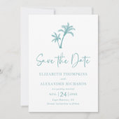 Save The Date Palmier tropical Aqua Blue Beach Wedding (Devant)