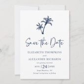 Save The Date Palmier tropical Marine Blue Beach Mariage (Devant)
