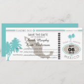 Save The Date Palmier turquoise Enregistrer la date de l'embarqu (Devant / Derrière)