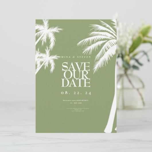 Save The Date palmier vert mariage tropical (Debout devant)